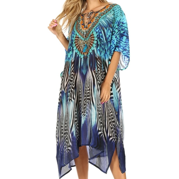 Sakkas Jenni Femmes mi-Longueur Boho Caftan Caftan Robe Couvrir jusqu/à Strass Flowy